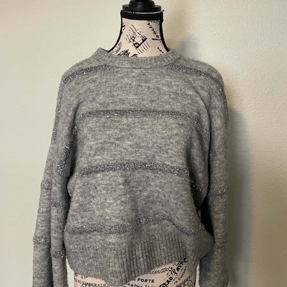 Splendid/Evereve silvery Gray sequined alpaca and wool Sweater